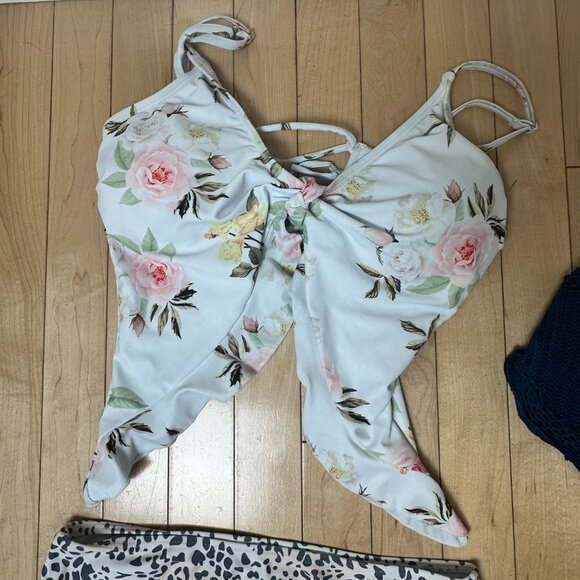 Size Large 2 Piece Swimsuit Sexy Tie Front Lace up Retro Bikini Sets Bundle - Picture 6 of 14